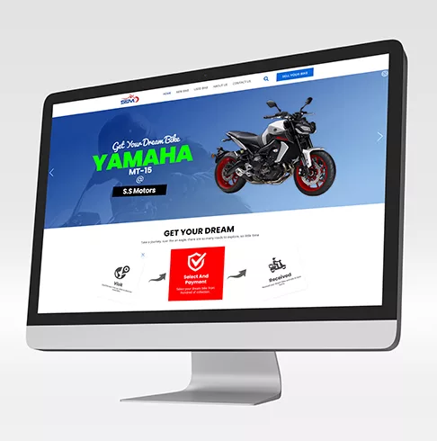 A computer screen showing the Yamaha website, part of SS Motors Web design & development portfolio by Sariya IT.