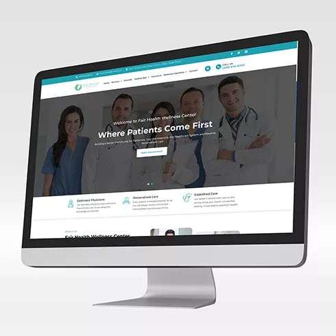 Computer screen showing Fair Health Wellness Center website, designed by Sariya IT, a digital marketing agency from Bangladesh.